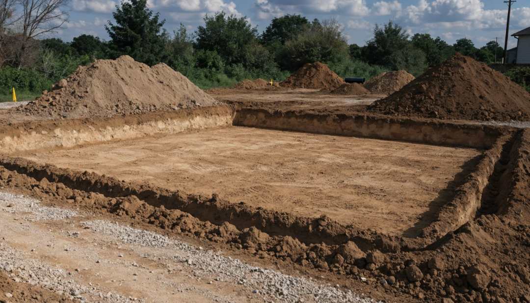 Décaissement terrain réalisé avec une pelleteuse